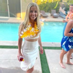 White linen cut out midi dress